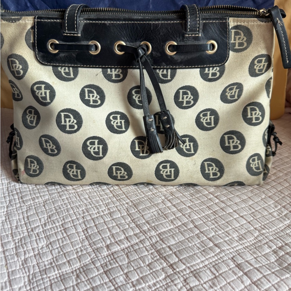Dooney & Bourke Black and Cream Logo Shoulder Bag